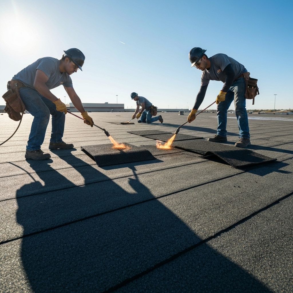 Flat roof installation in progress